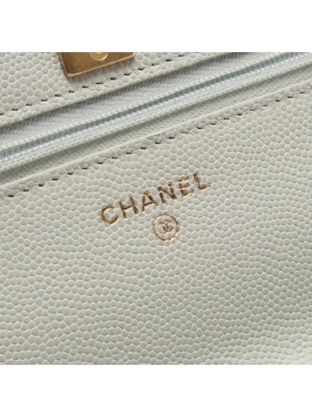 Chanel Shoulder Bag Quilted Light Gray Caviar Leather Chain Wallet